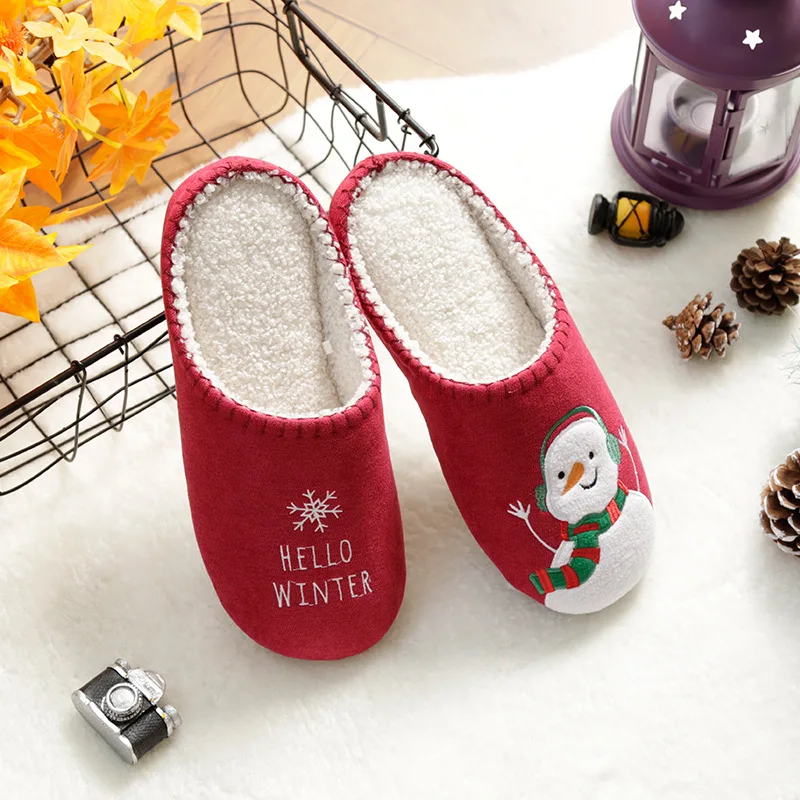 Зимние женские тапочки в подарок на Рождество Теплая мужская хлопковая обувь