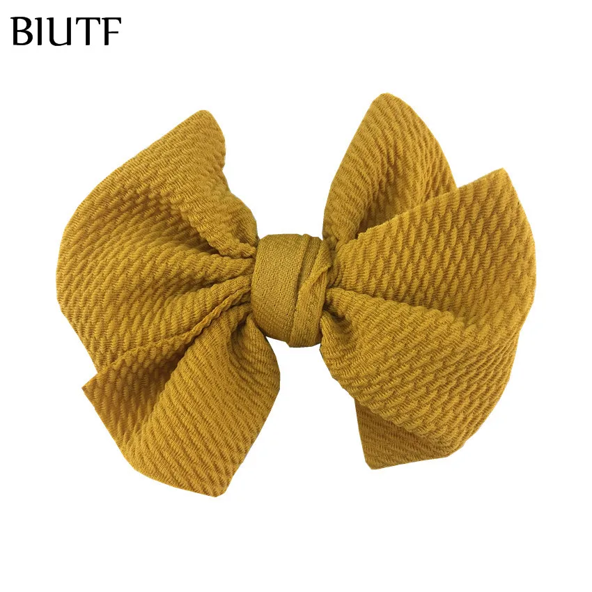 14-yellow 5 шт./лот 4,5 ''в крепированную полоску вафельный бант для волос с/без зажима для детей повязка на голову ткань Barerres заколки для волос" сделай сам "для девочек Головные уборы HDJ157 - Цвет: 14-yellow