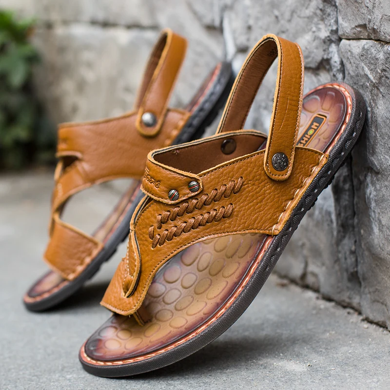 

men 39 s sandals summer flip flops slippers outdoor casual shoes for man 2019 beach mens roman nice genuine leather gladiator