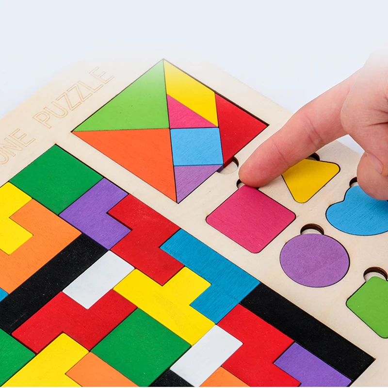 

Wooden Montessori 3D Puzzle Toys Funny Tangram Jigsaw Math Building Blocks Games Imagination Learning Toys For Children Kid Gift