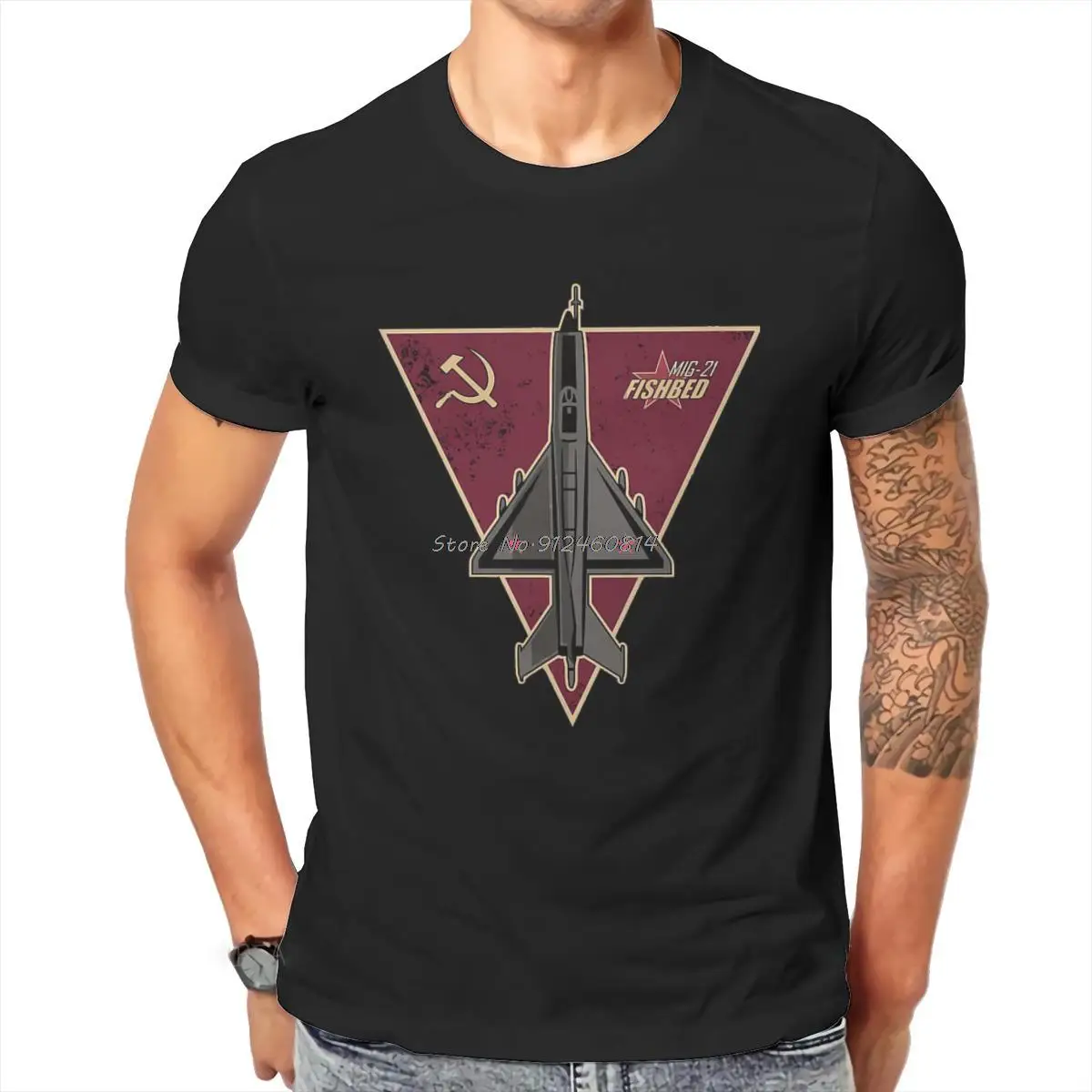 

USSR Mig-21 Fishbed Tshirt New Arrival Graphic Men Vintage Punk Summer Men's Short Sleeve Cotton Harajuku T Shirt