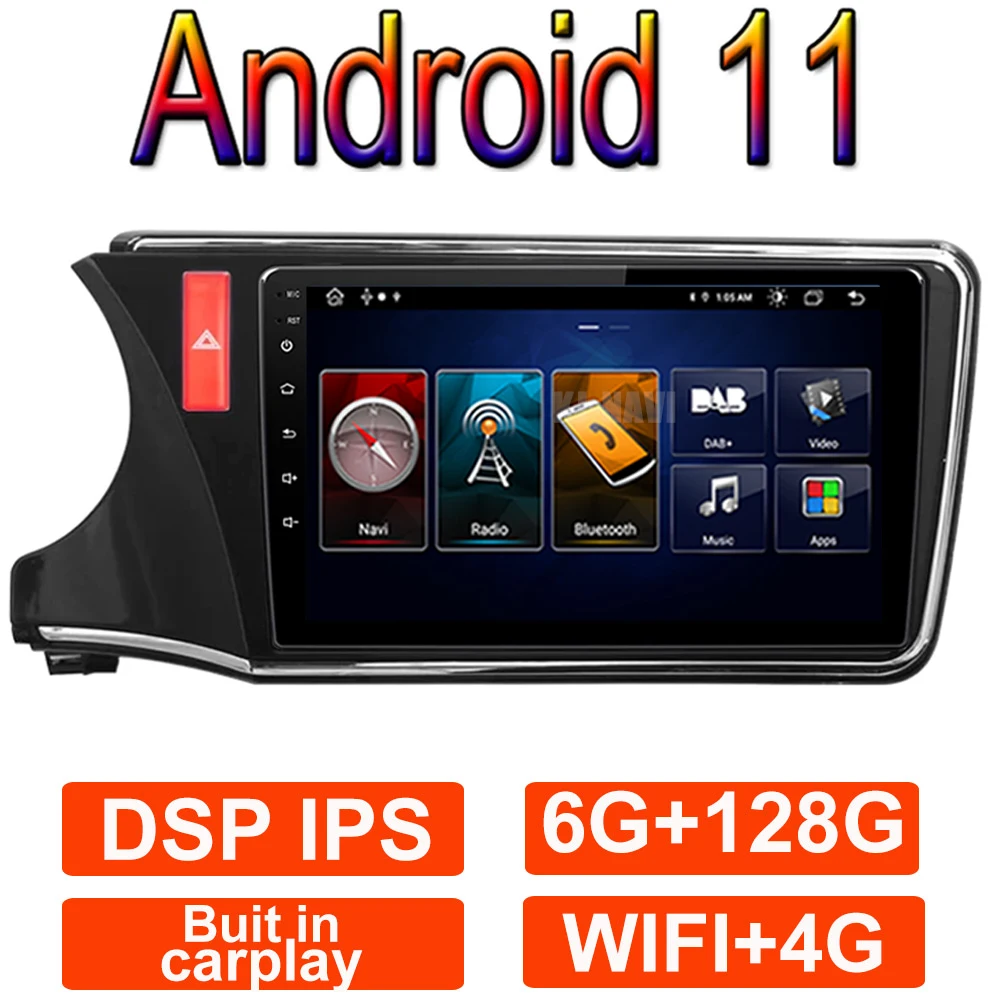 

Мультимедийный видеоплеер, автомобильный радиоприемник DSP RDS для HONDA CITY 2014-2018, навигация GPS, Android 11, стерео, Wi-Fi, 6 + 128G, 8-ядерный процессор BT