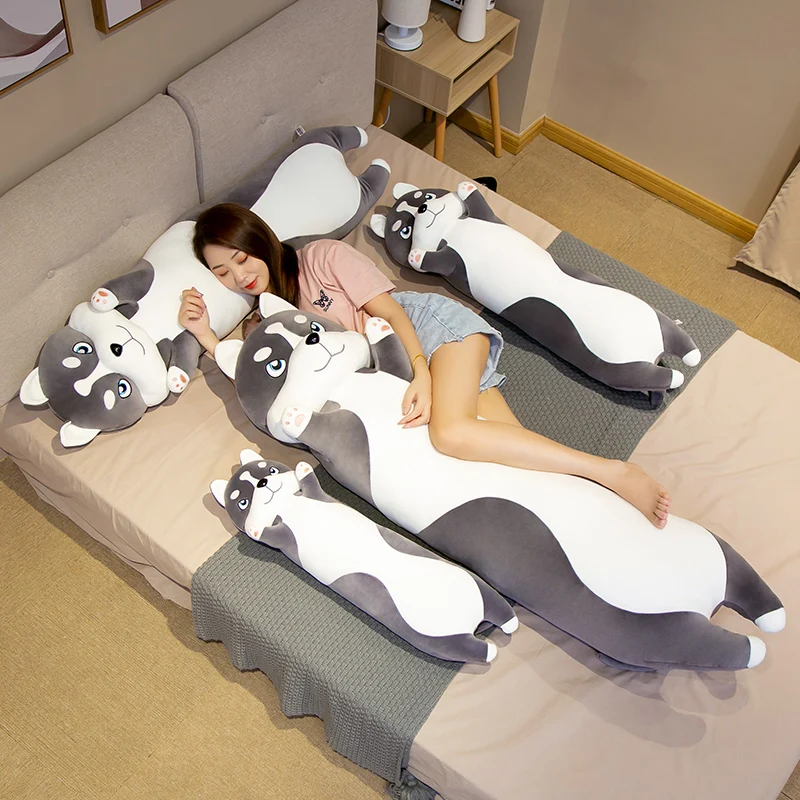 

80cm/100cm Funny Long Husky Stuffed Doll Soft Big Husky Lying Plush Toy Grey Dog Animals Pillow Cushion Kids Birthday Gift