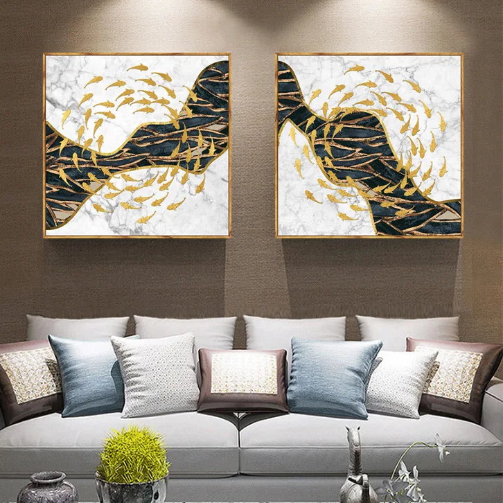 Современное настенное искусство абстрактные золотые линии художественная