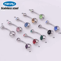 316l stainless steel belly piercing ornament nail belly double zircon navel nail ring ombligo barbell button body jewelry 14g