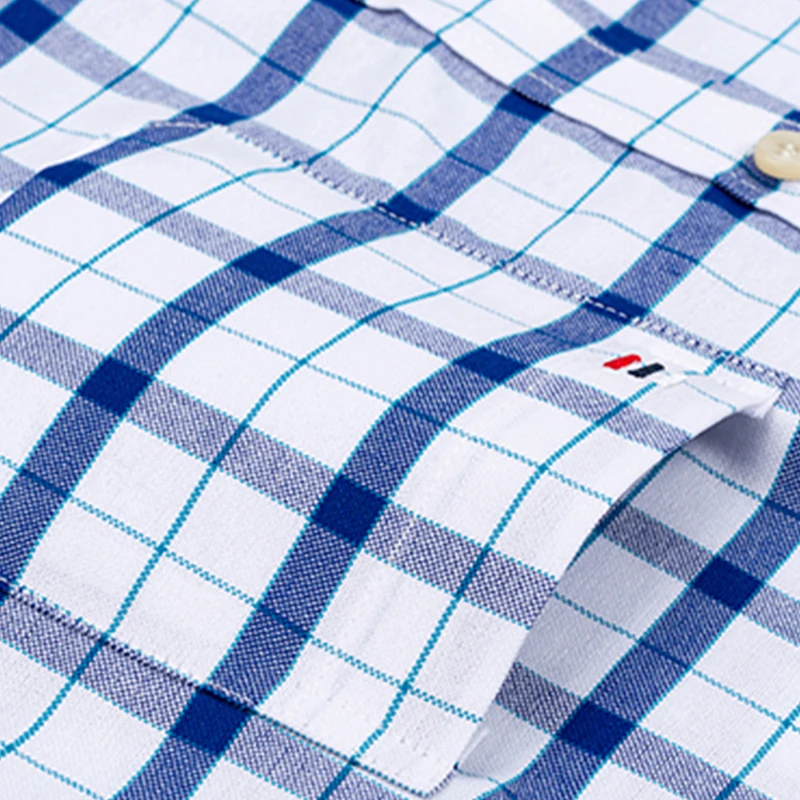 Aoliwen brand Men Oxford Textile 100% Cotton Large Size Shirts For Men 2021Sweat absorbent Casual Slim Check Short Sleeve Shirt