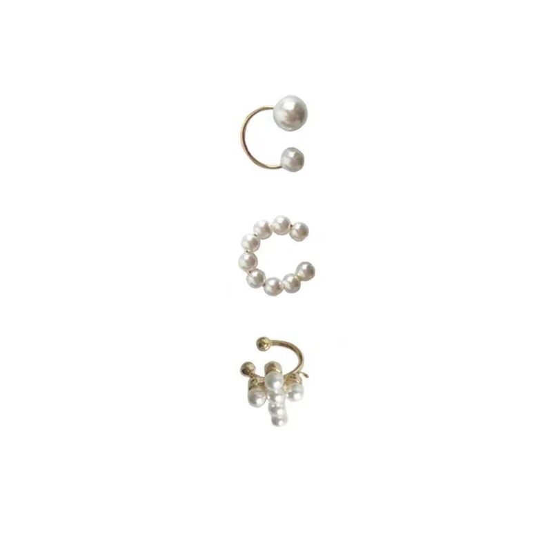 

3 Pcs Ear Cuff Cross Pearl Earrings Fake Piercing Clip Earing Korean Fashion Earcuffs Statement Trendy Earring for Women Jewelry
