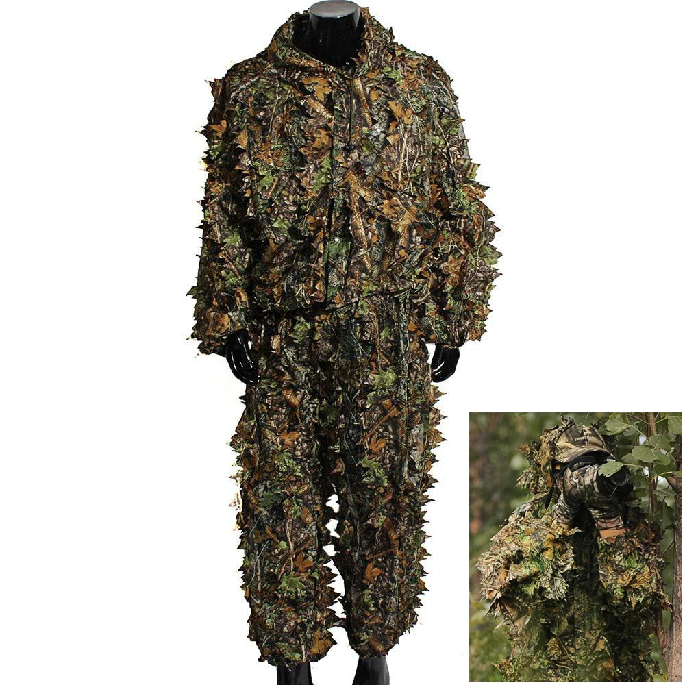 Ropa de caza Ghillie, trajes de hoja de arce con capucha 3D, uniforme de entrenamiento biónico, capa militar de francotirador, Camuflaje, reloj de aves