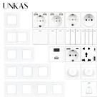 Белая стеклянная панель UNKAS, сделай сам, Бесплатная комбинация, французская розетка европейского стандарта, Тип C, двойной USB, 1, 2, 3, 4 клавиши, 12 каналов, переключатель с кнопкой включениявыключения