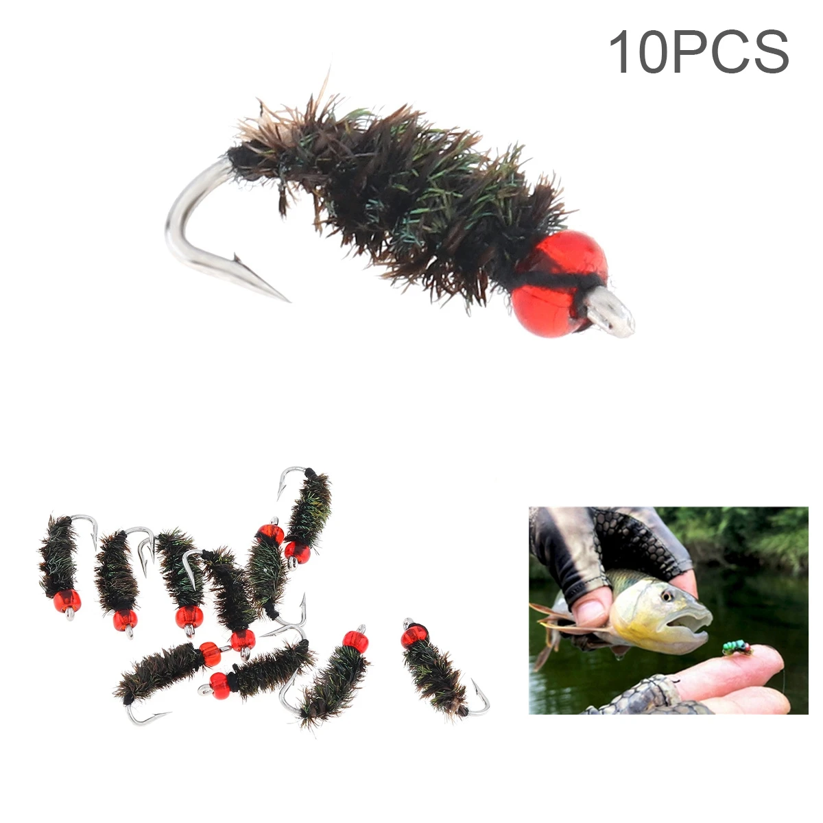 

10pcs 16# Floating Insect Fly Files Fishing Lure Artificial Fishing Bait Feather Single Hook Carp Stream Fishing Wet Bug Worm