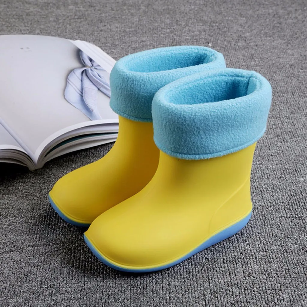 Fashion Children Shoes Boots Waterproof Child Soild Colors Soft Rubber Warm Infant Baby Rain Kids Booties#g4 |