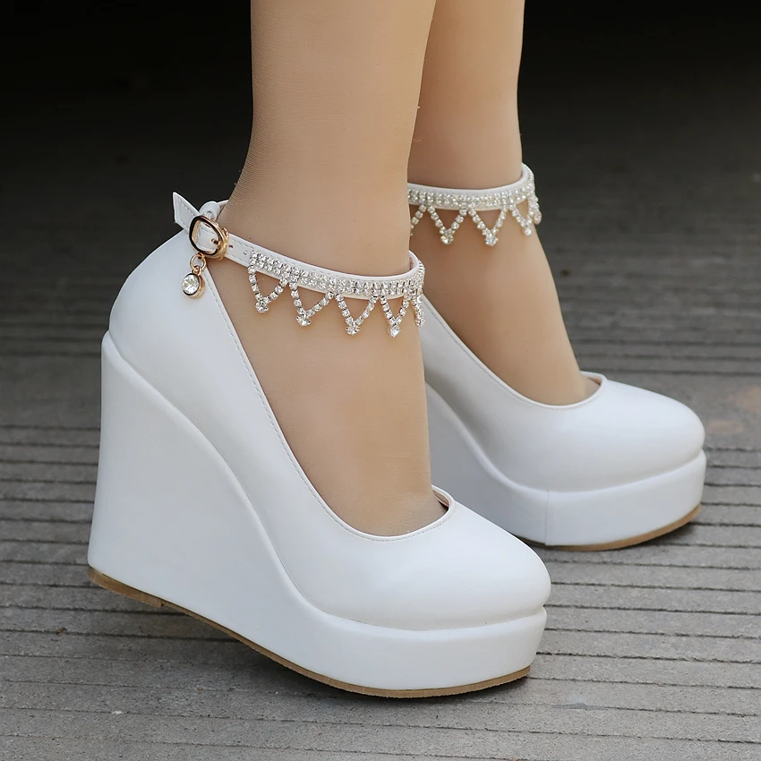Crystal Queen Ankle Strap Platform Wedges Women Pump High Heels  Sapato Feminino Dress  Shoes images - 6