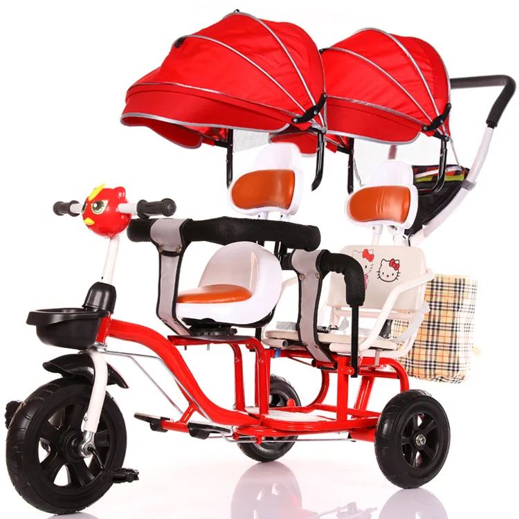 2019 New Children s Double Tricycle Stroller Baby Stroller Twin Baby Carriage Pushchair Cart Pneumatic Wheel1-6Y