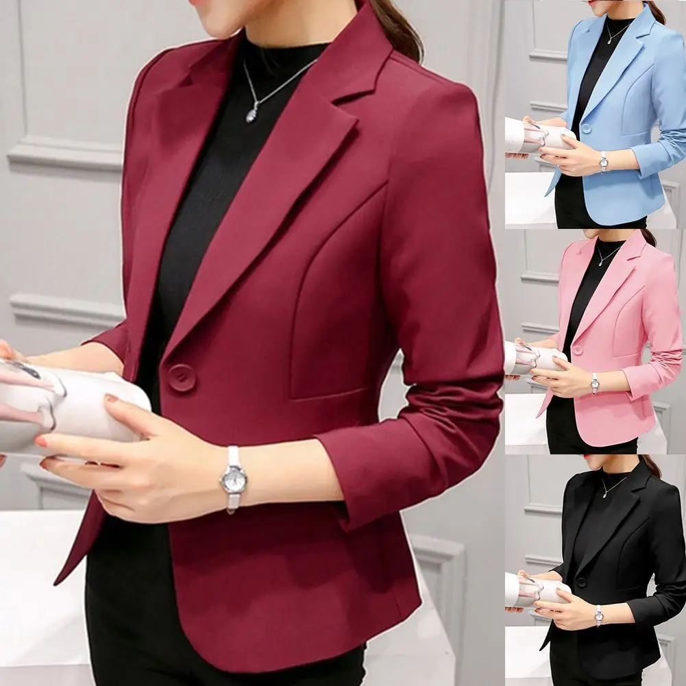 

Women One Button Solid Color Lapel Long Sleeve Slim Blazer Coat Suit Jacket