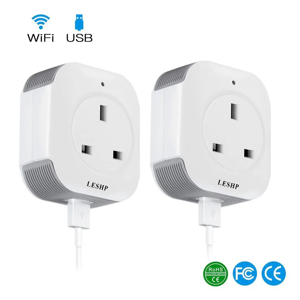 

2pcs/set Single Port Wireless Mini Socket Smart Plug With USB Output(5V/1A) Wi-Fi Smart Switch Socket 100-240V UK Plug