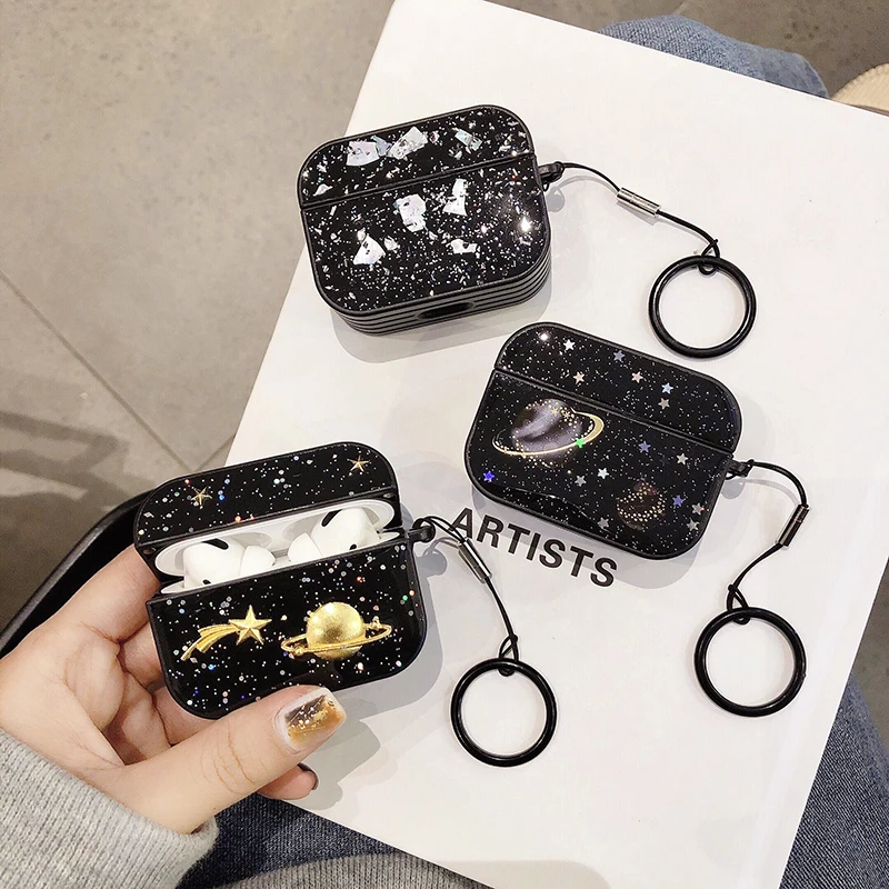 Блестящий чехол для наушников Airpords Pro универсальный блестящий со звездами Apple