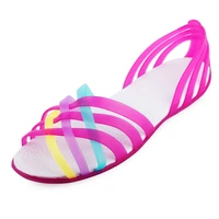 summer new flat bottomed hole shoes womens beach jelly sandals student cross border rainbow slippers