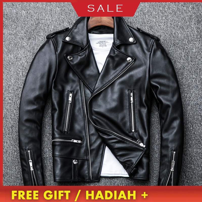 Мужская байкерская куртка из натуральной кожи винтажная большого размера в