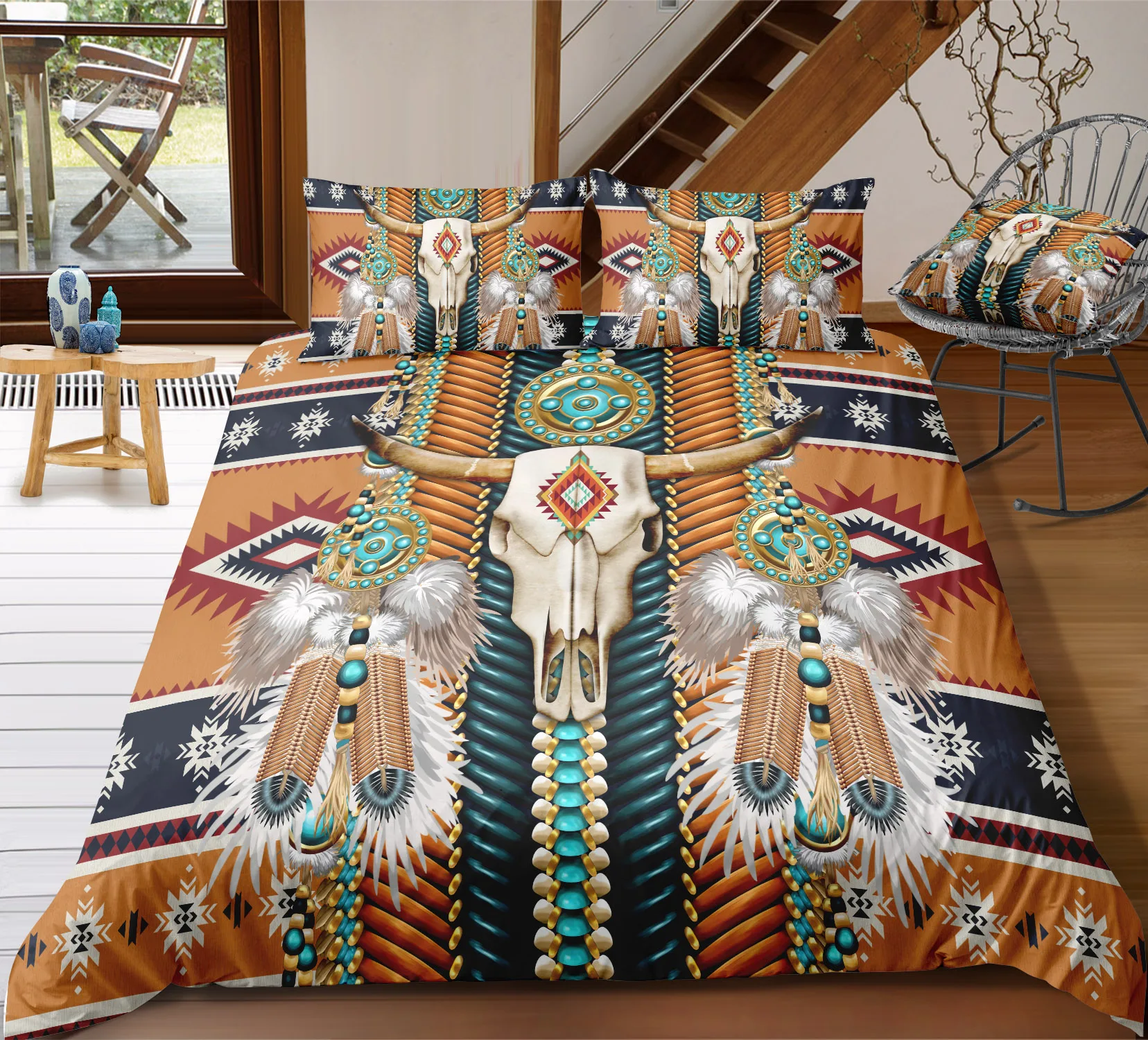Пододеяльник с черепом и овечьей головой пододеяльник в этническом стиле