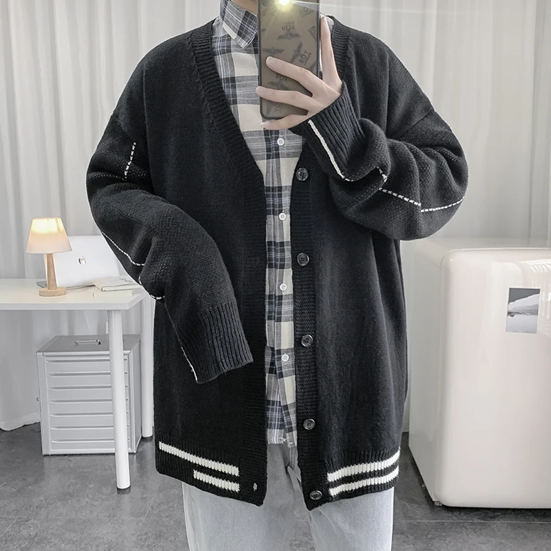 

Суперпопулярный кардиган на осень и зиму, мужской свитер с V-образным вырезом в Корейском стиле, модный вязаный Универсальный свитер в стиле...