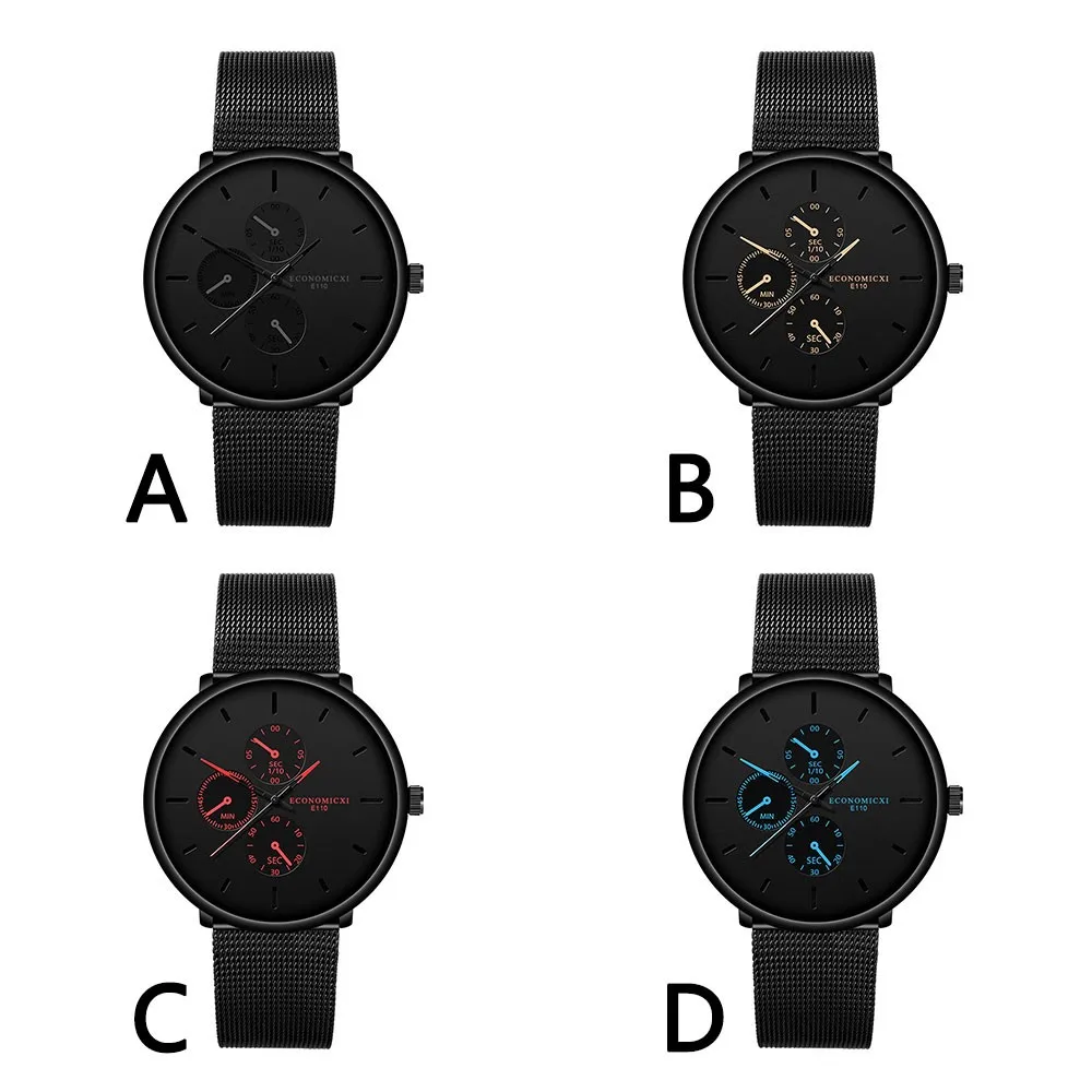

Fashion Men Business Watch Simple Stainless Steel Mesh Belt Three Eyes And Six Pointer men quartz wristwatches reloj hombre