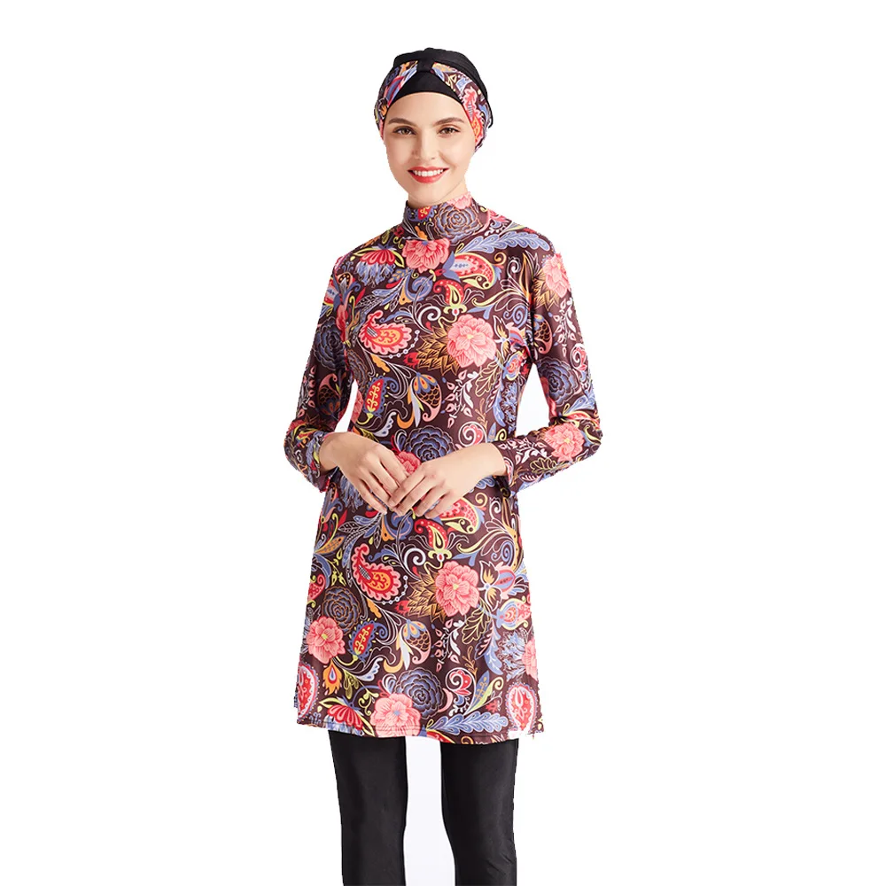 

Muslim Southeast Asia Conservative Swimsuit Size Splicing Slim Three-Piece Beach Suit Women M106 Hijab Swimwear Burkini Lady