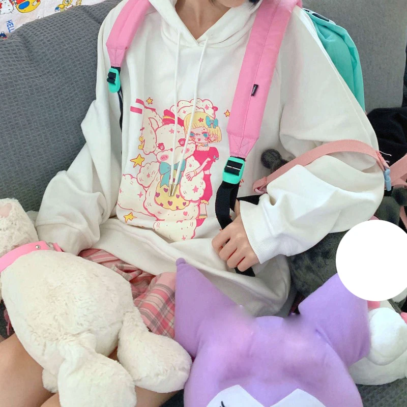 

Женская толстовка QWEEK с капюшоном в стиле аниме Harajuku, манга, Женский пуловер с длинным рукавом, корейская мода, мягкий черный топ для геймеро...