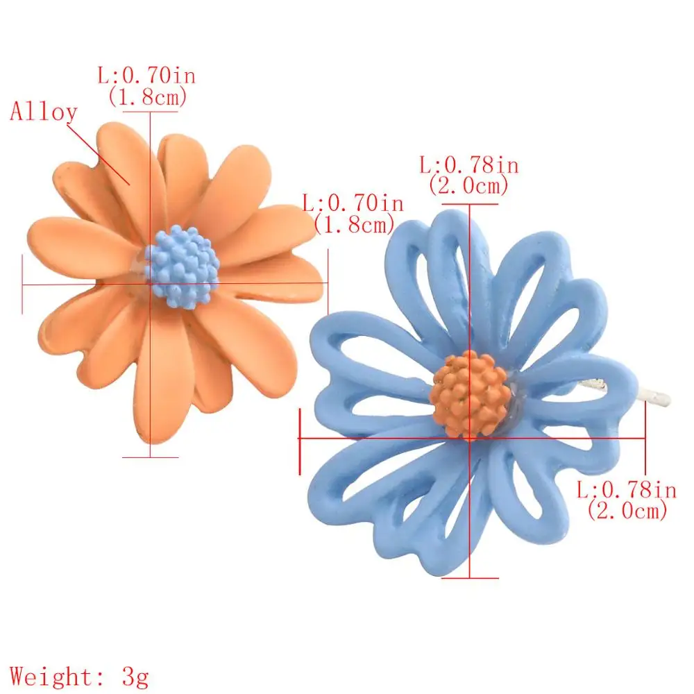 

Colorful Lovely Earrings Japanese and Korean Popular Daisy Alloy Painted Flower Asymmetric Earrings Girl Heart Korean Earrings