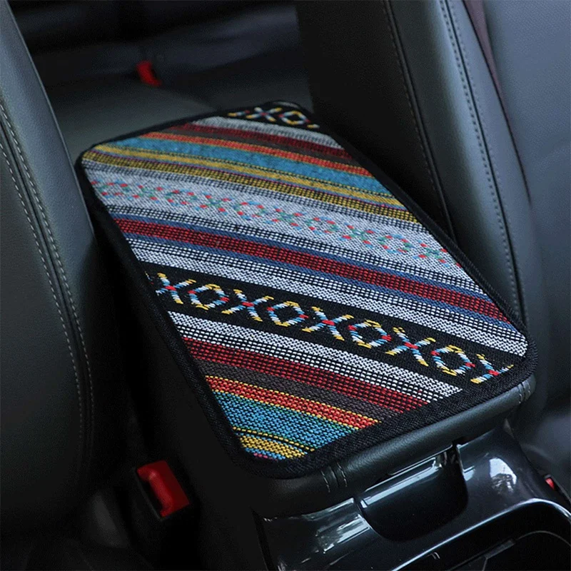 

Bohemian Car Armrest Pad Covers Universal National Style Linen Armrests Storage Box Mats for Auto Car Center Console Box Pads