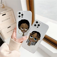 dirty braid negro girl phone case for iphone 13 12 11 pro max se 2020 7 8 plus xr x xs max soft clear transparent cover fundas