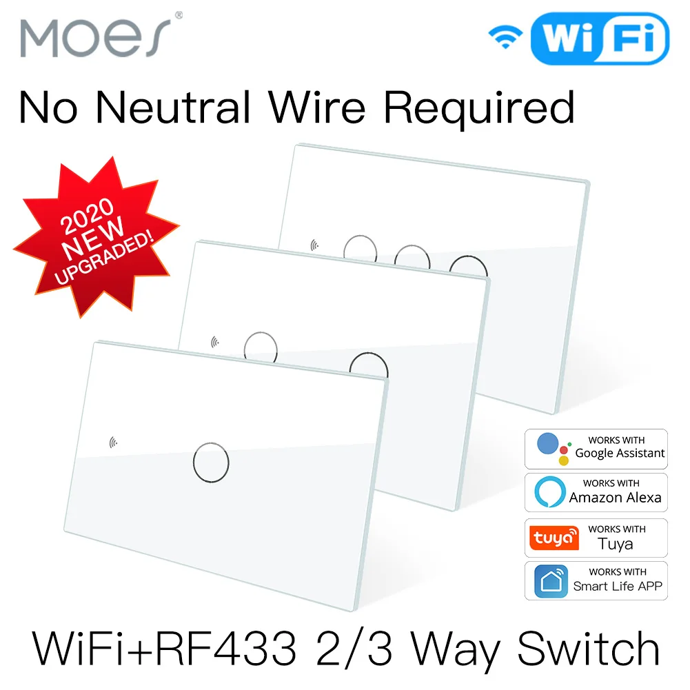 Новый WiFi умный светильник переключатель RF433 без нейтральный провод один