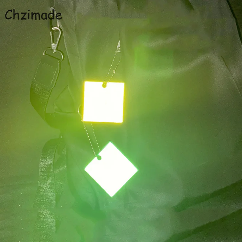 

Chzimade 15X3CM Square Reflective Keychains Safety Protection Bag Pendant Key Accessories 5X5cm For Garment Diy Sewing Crafts