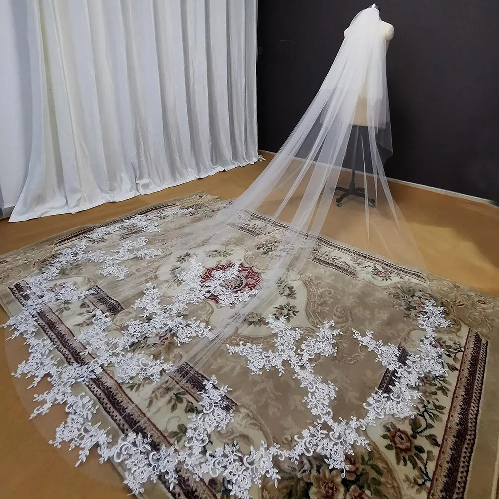 New Arrival Cathedral Lace Appliques 2 Layers Wedding Veil White Ivory Bridal with Comb Accessoreis | Свадьбы и торжества