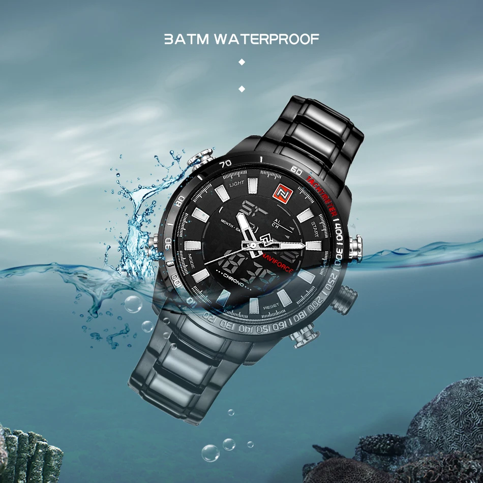 NAVIFORCE новые роскошные мужские спортивные часы Chrono брендовые военные водонепроницаемые электронные наручные часы с подсветкой мужские часы с секундомером