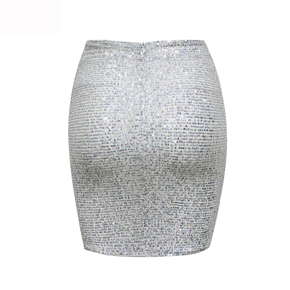 

High Quality Women'S Spring 2021 Silver Sequined Bodycon Set Sexy Long-Sleeved V-Neck Top And Mini Skirt Party 2 Two-Piece Set