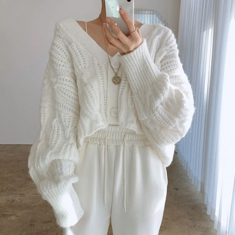 

GASPARINE Spring Autumn Women's Sweaters V-Neck Cardigans Basic Vintage Knitted Wild Oversized Korean Fashionable Ladies Tops