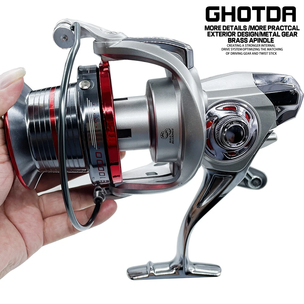 

Рыболовная катушка Ghotda Max Drag 44lb, спиннинг серии 9000 10000 12000, металлическое спиннинговое колесо, Спиннинг для ловли карпа и морской рыбалки