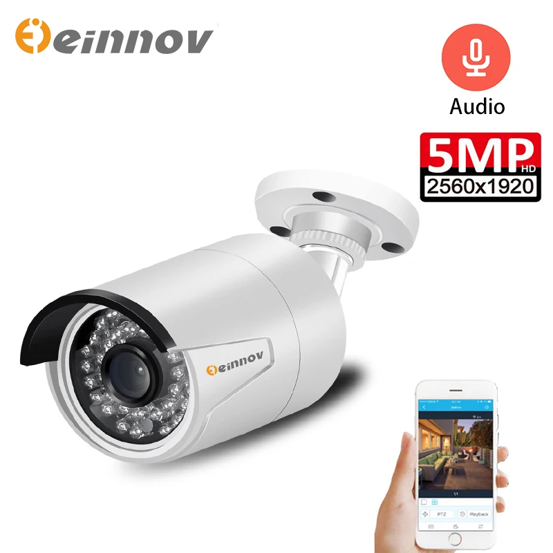 Камера видеонаблюдения Einnov Poe наружная IP-камера для домашнего 5 МП Onvif