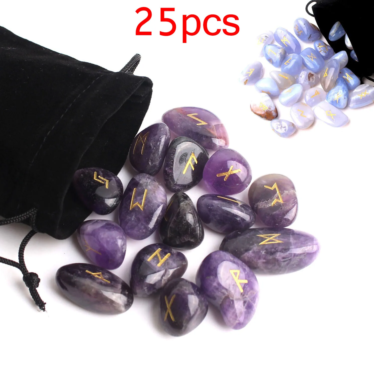 

25Pcs Freedom Natural Amethyst Crystal Runes Stones Irregular Divination Agate Rune Fortune-telling Reiki Healing Gift Decor