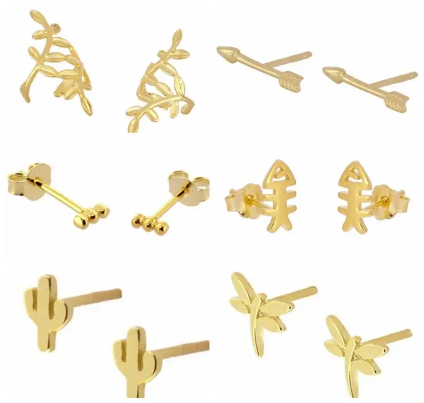 Женские серьги гвоздики из серебра 100% пробы маленькие роскошные золотистые 925