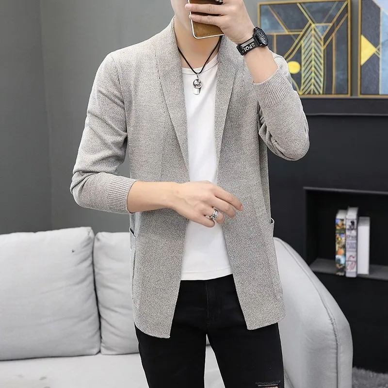 Брендовые новые осенние мужские тонкие вязаные свитера средней длины модные