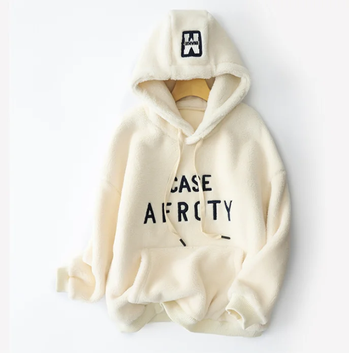 

Winter Hoodie Women's Clothing Plus Velvet Cashmere Sweatshirt 2021 Korean Loose Long-sleeved Tops Lamb Coat Hoodie Sportswear