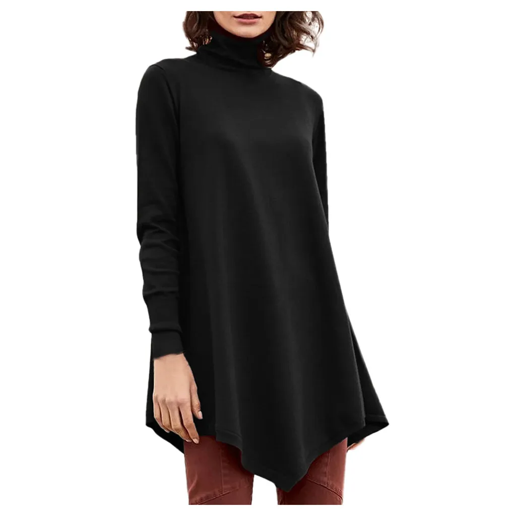 Водолазка женские одноцветные блузки размера плюс топы свободные длинный рукав