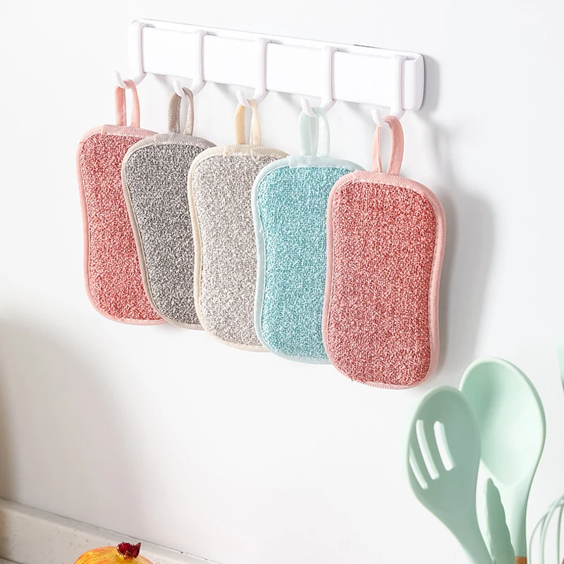 

1/4Pcs Double Sided Scouring Pad Reusable Cleaning Magic Sponges Cloth Kitchen Cleaning Tools Wipers Decontamination Dish Towels