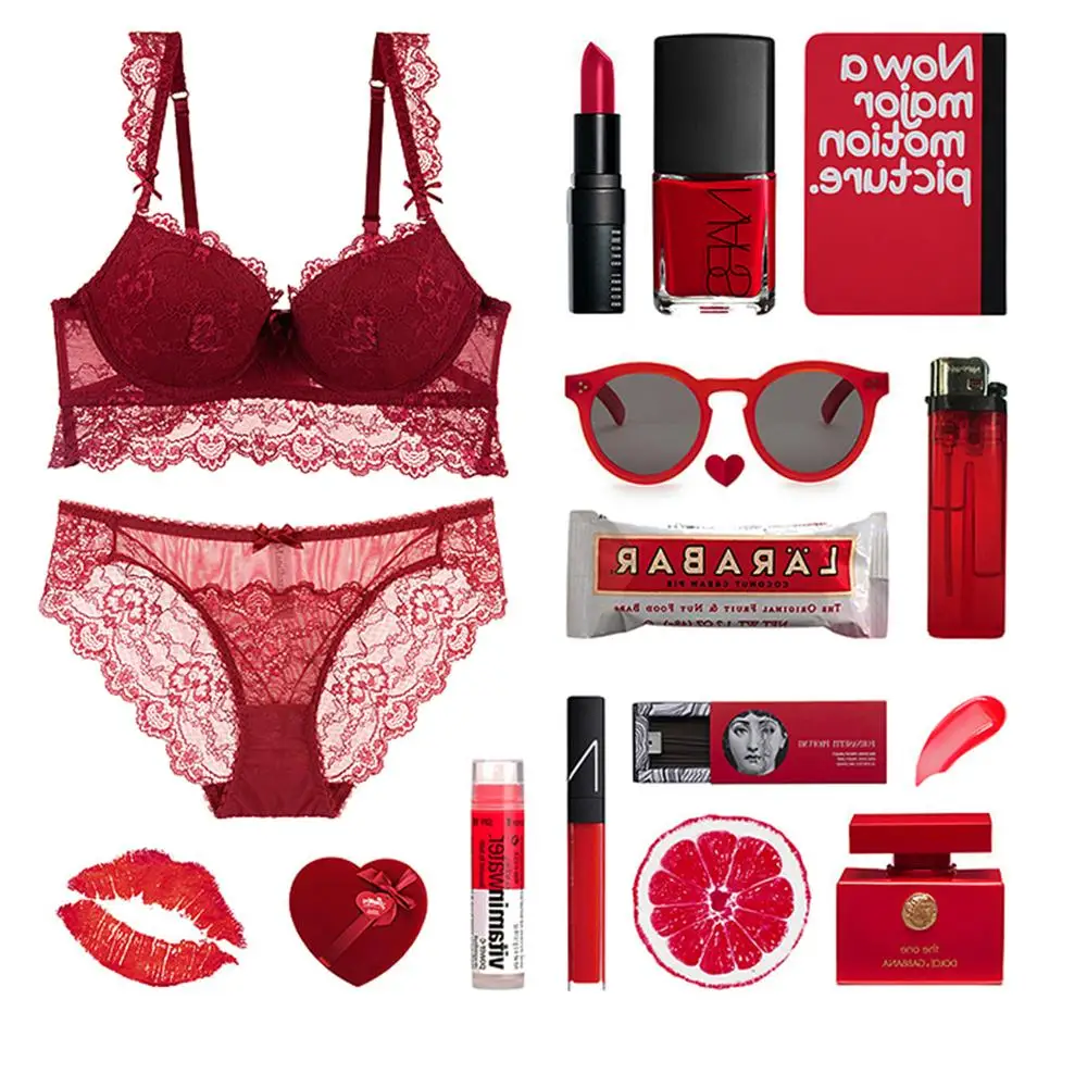 

SXTHAENOO Elegant Romantic Glamorous Bra Set Gathering Sexy Lace With Steel Rings Women's Thin Comfortable Lace Underwear Set