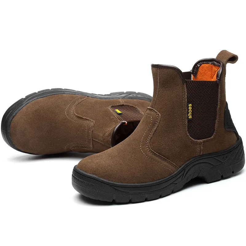 Breathable Mens Walking Shoes Outdoor Cow Suede Leather Steel Toe Work Boots Men Anti-slip Puncture Proof Safety | Спорт и