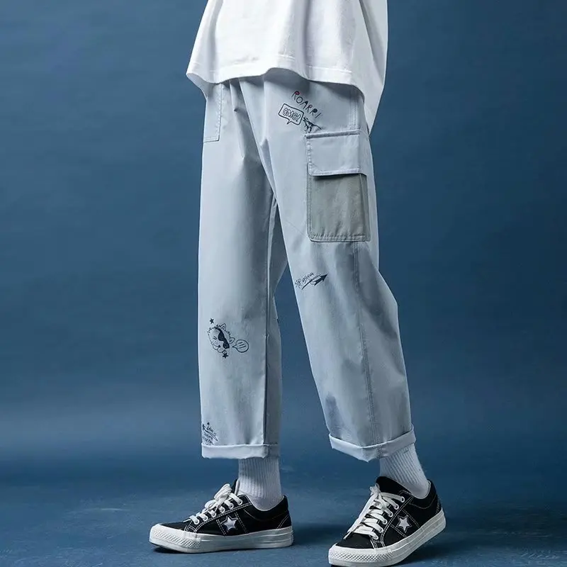 

Wide-leg casual pants men's summer thin section trendy overalls ins loose nine-point straight-leg pants Korean trend