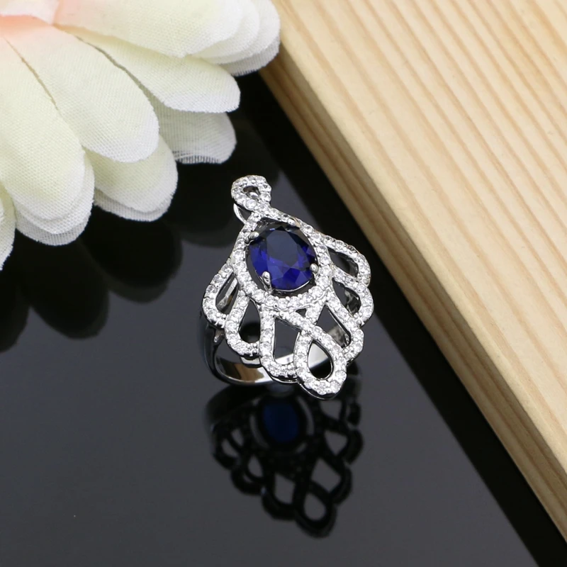 Женский винтажный Комплект украшений из серебра 925 пробы ожерелье с голубым