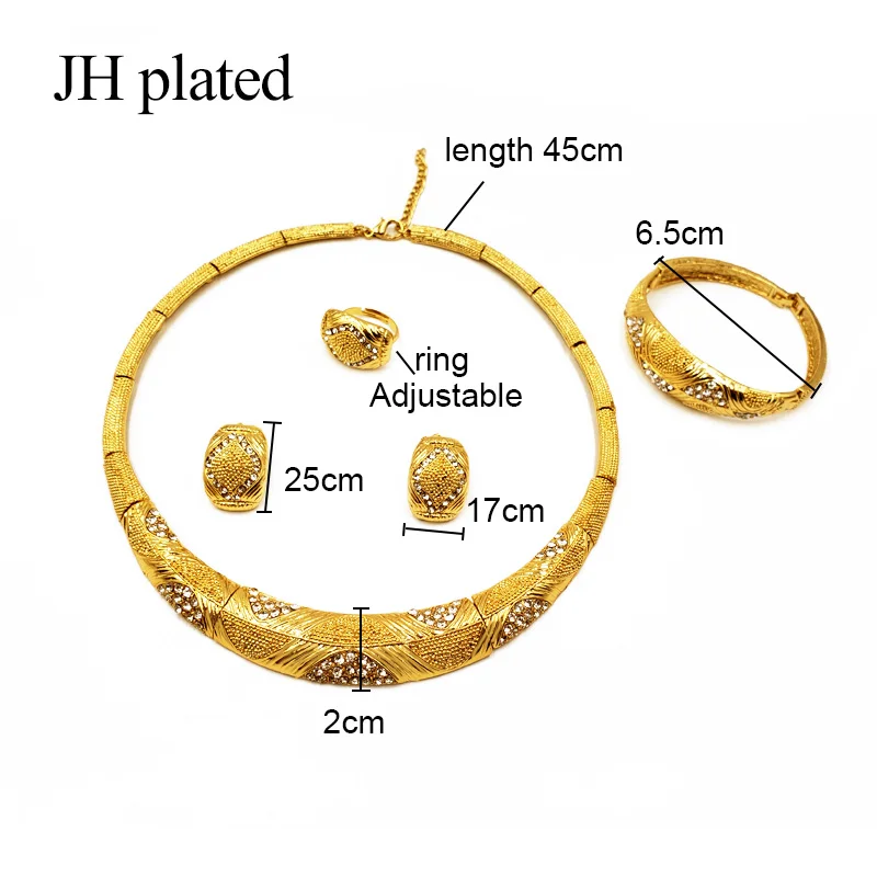 JHplated Новинка Дубай Модные Ювелирные наборы Африканский Золотой цвет свадебные подарки вечерние для женщин браслет ожерелье серьги кольцо
