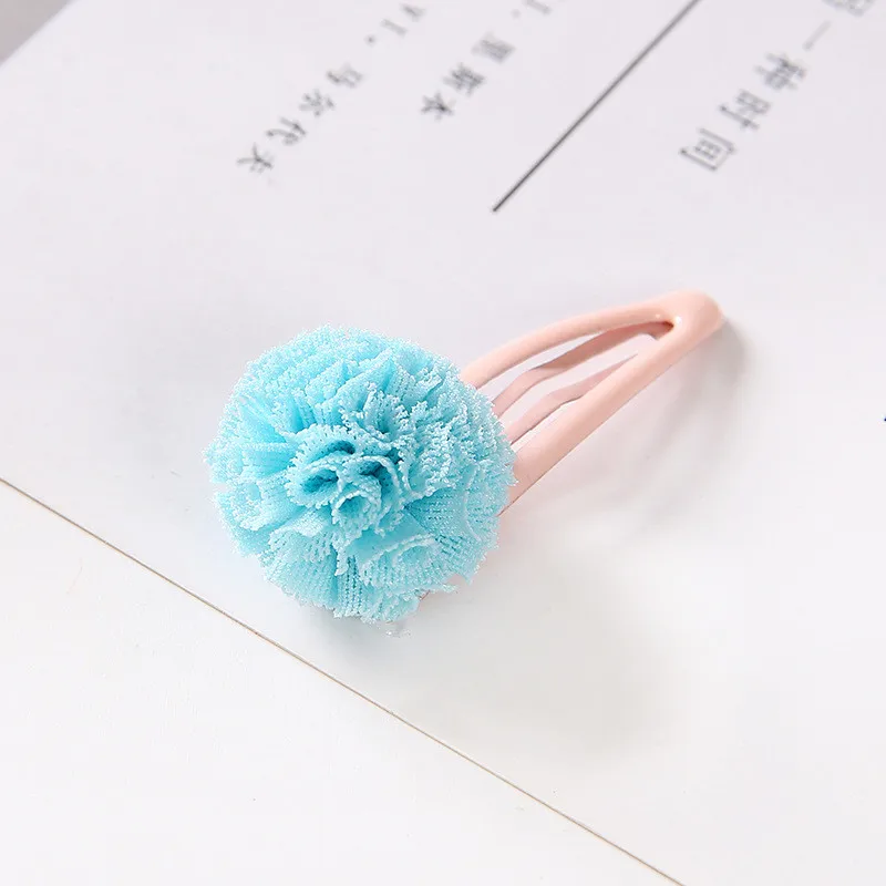 1pcs 5cm Hairpins Snap Hair Clips for Children Girls Hair Accessories Baby Cute Hair Clip Pins Gauze ball Color Metal Barrette - Цвет: C1 Sky blue